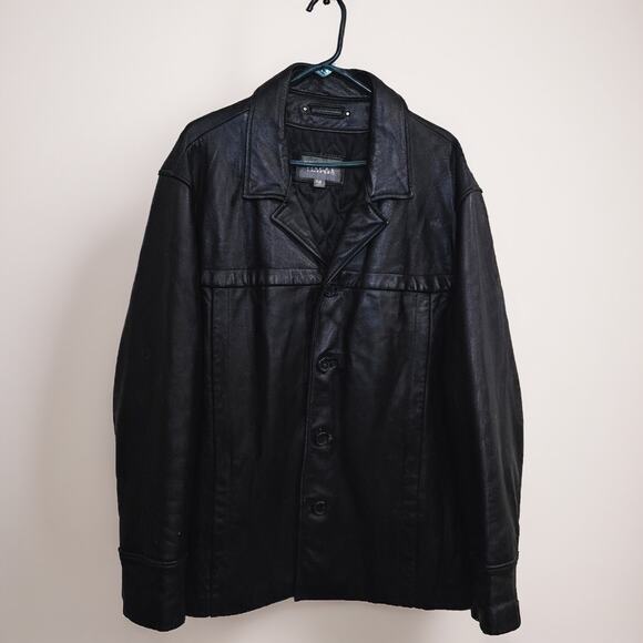 Wilsons Leather Mens XL Jacket Grunge Workwear Biker Black Tear On Right Arm - Picture 1 of 9